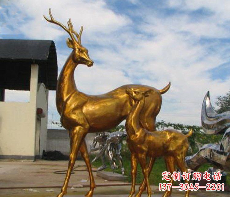 河南铜雕园林动物母子鹿雕塑