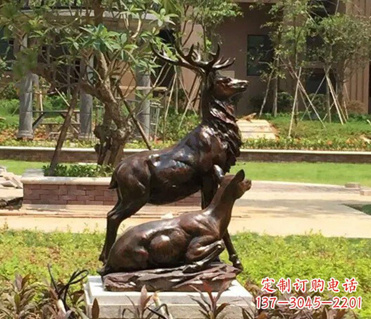 河南铜雕园林梅花鹿雕塑摆件