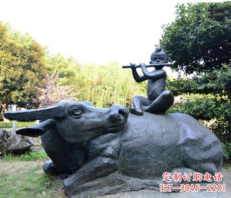 河南铜雕园林牧童骑牛景观摆件