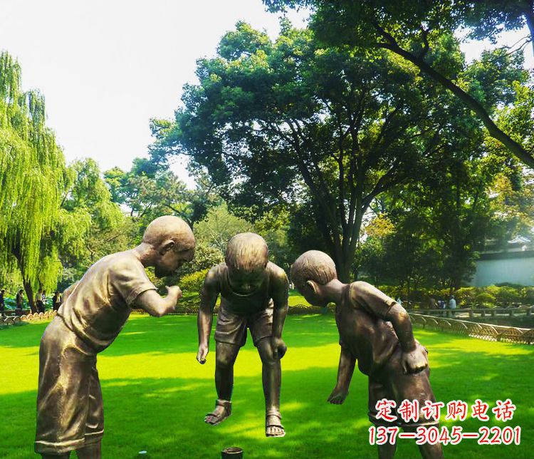 河南铜雕园林玩陀螺儿童雕塑