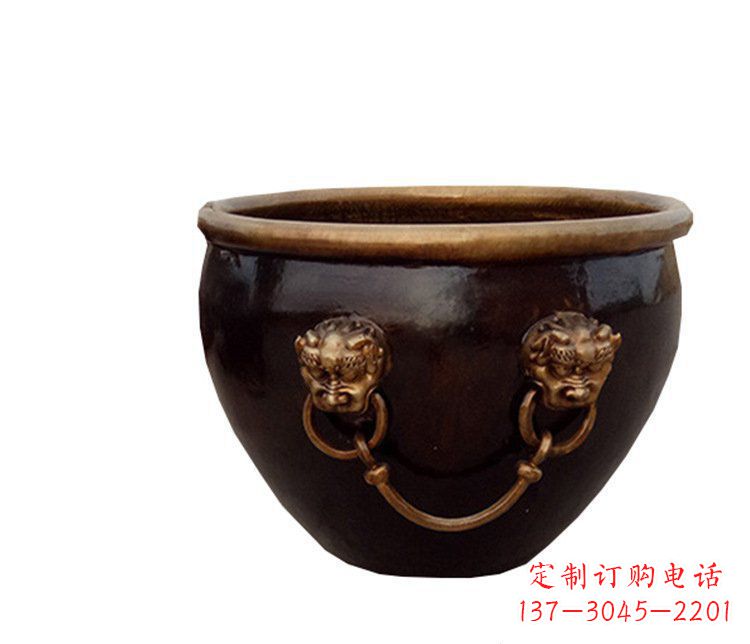 河南铜雕圆形荷花水缸雕塑 (4)