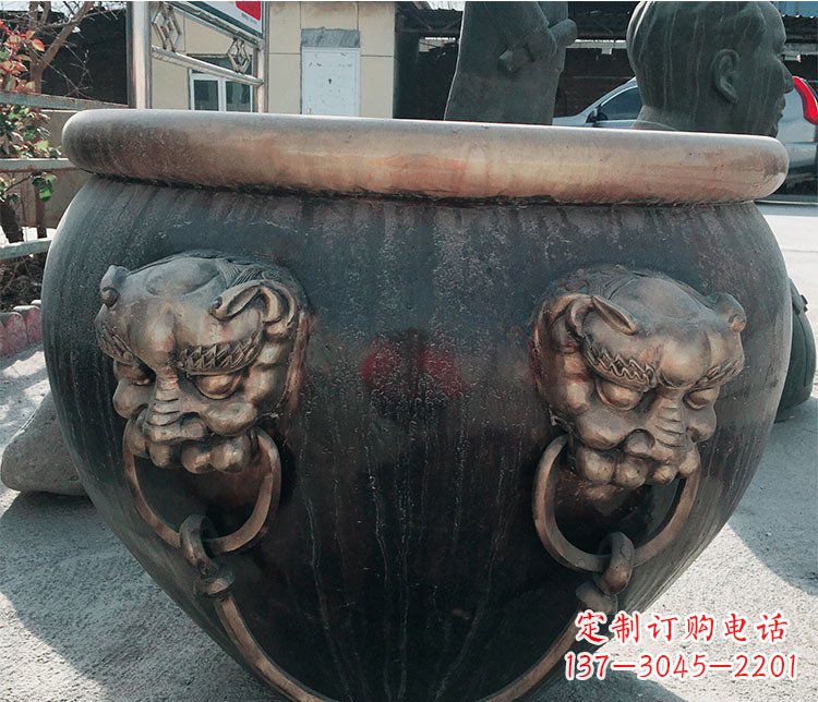 河南铜雕圆形荷花水缸雕塑 (6)