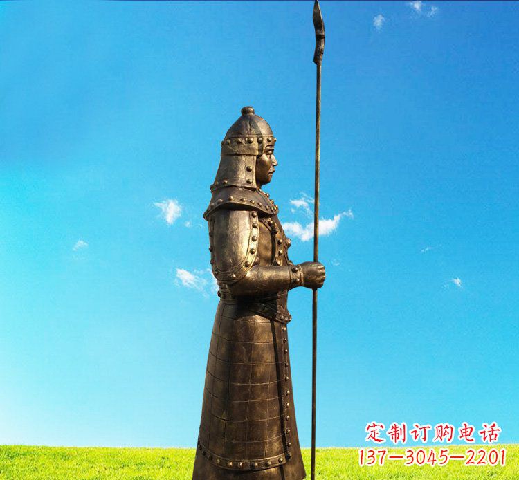 河南铜雕战士站岗古代人物雕塑