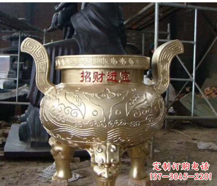 河南铜雕招财进宝圆形香炉