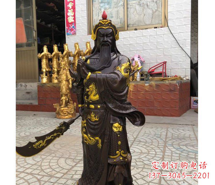 河南铜雕镇宅关公寺庙神像雕塑摆件 (2)