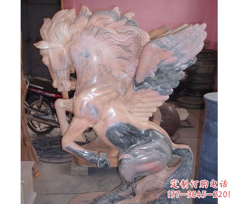 河南晚霞红奔马石雕