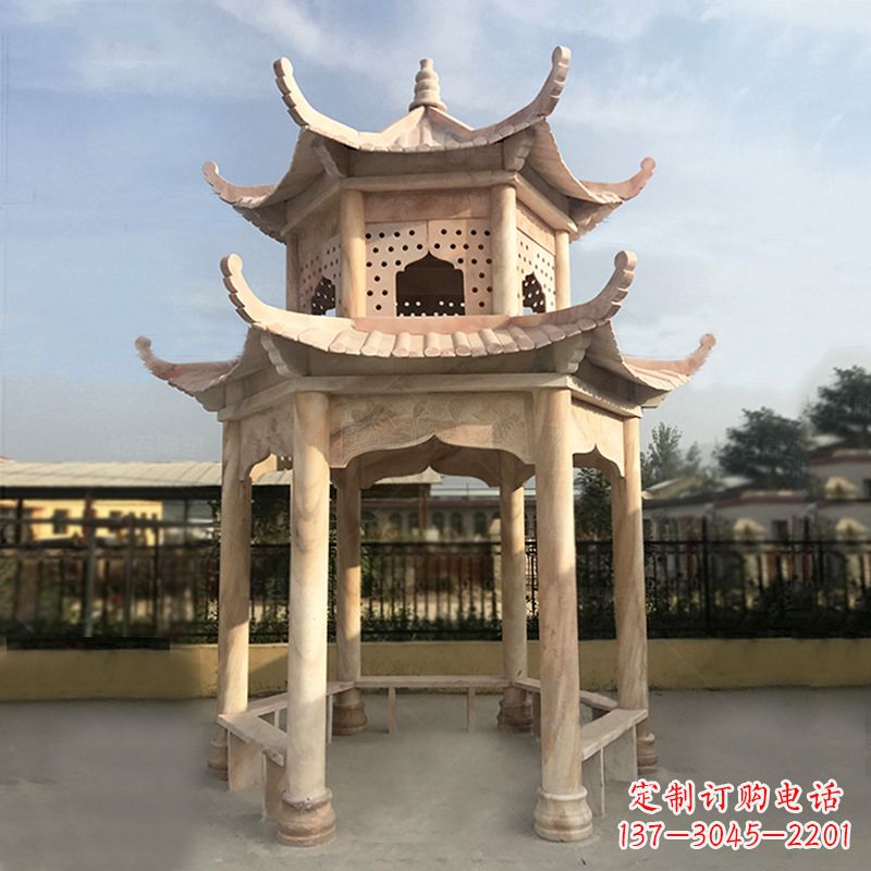 河南晚霞红大理石凉亭雕塑
