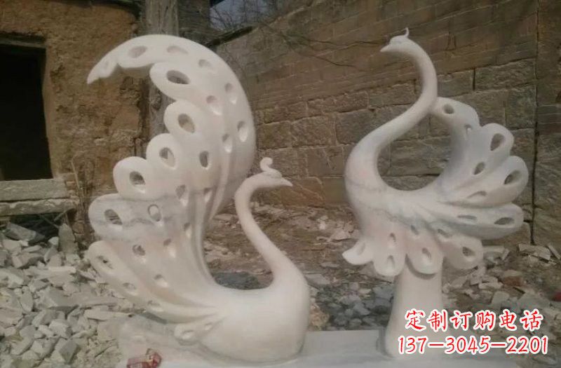 河南晚霞红抽象石雕孔雀