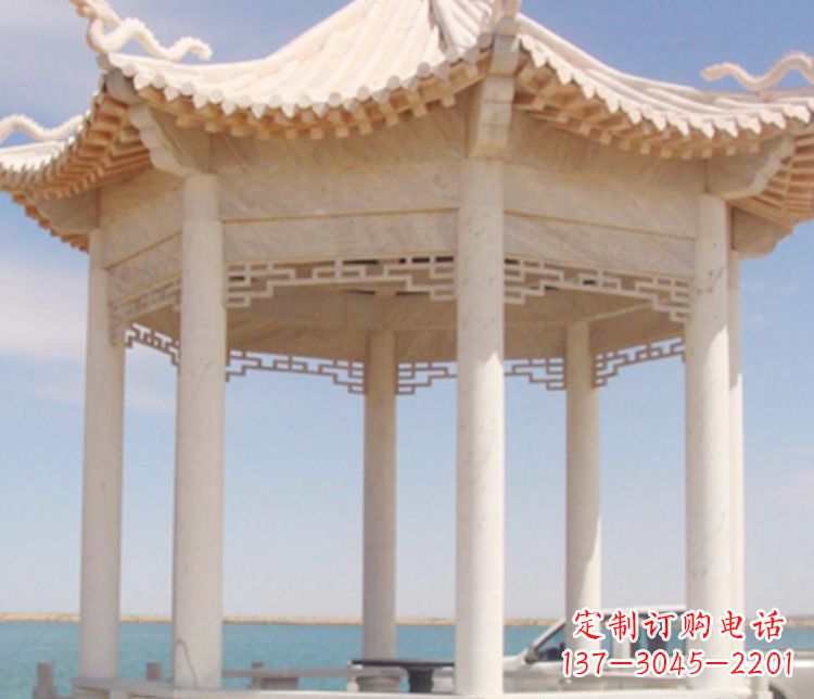 河南晚霞红单层凉亭石雕