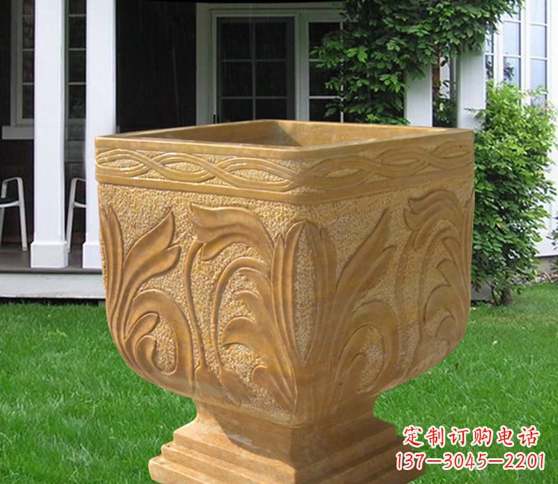 河南晚霞红雕刻景观花盆雕塑
