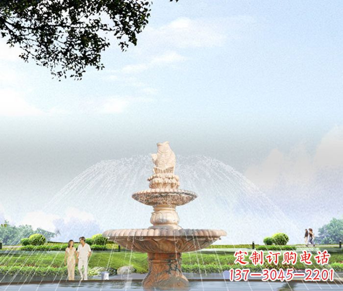 河南晚霞红多层大型石雕喷泉 (4)