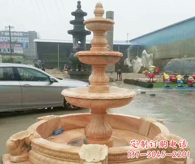 河南晚霞红多层大型石雕喷泉 (3)