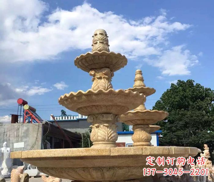 河南晚霞红多层喷泉石雕
