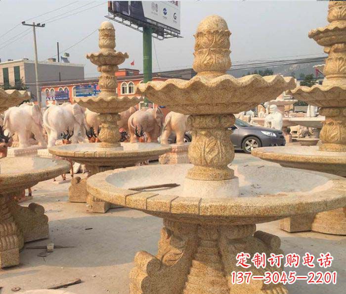 河南晚霞红多层大型石雕喷泉