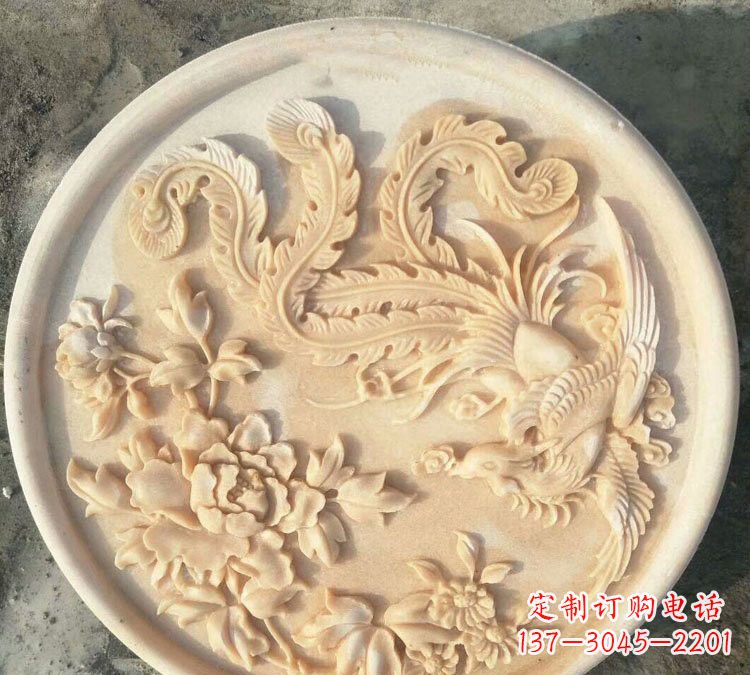 河南晚霞红凤凰牡丹石浮雕