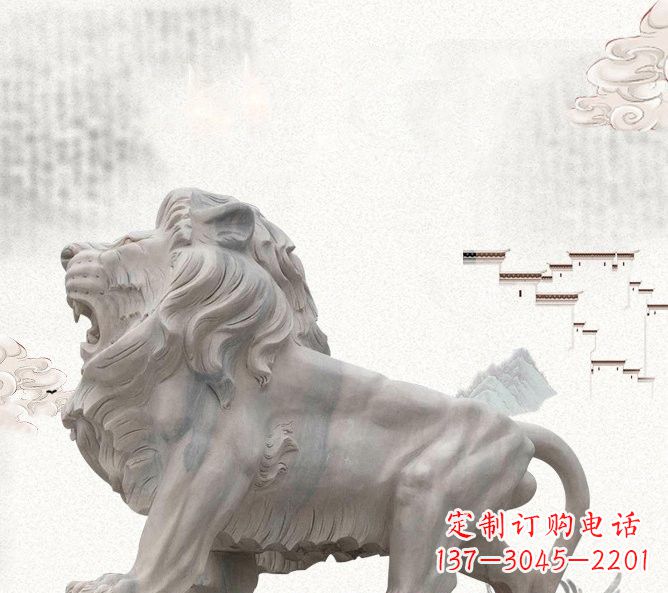 河南晚霞红公园动物仿真狮子石雕