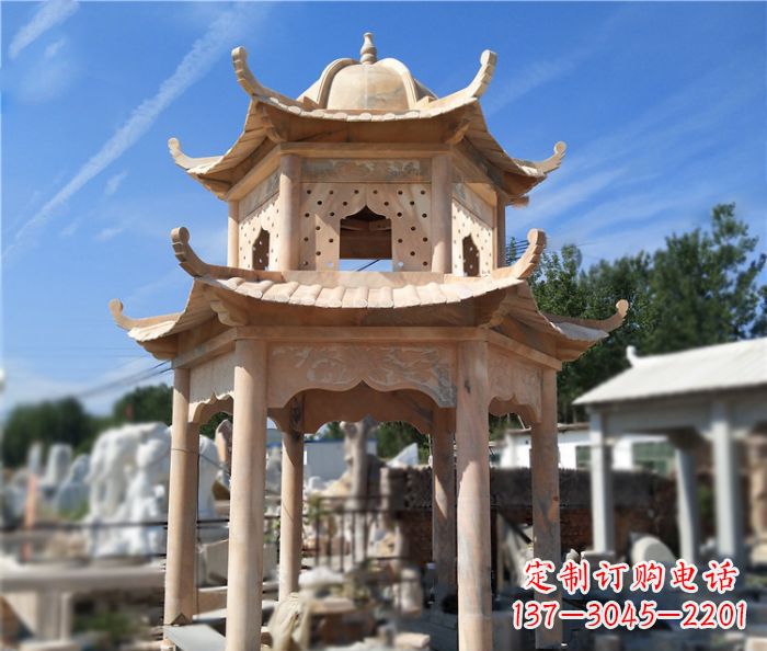 河南晚霞红公园双层六角凉亭石雕