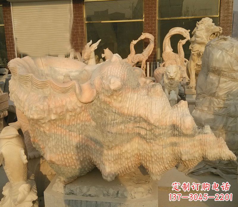 河南晚霞红海螺石雕