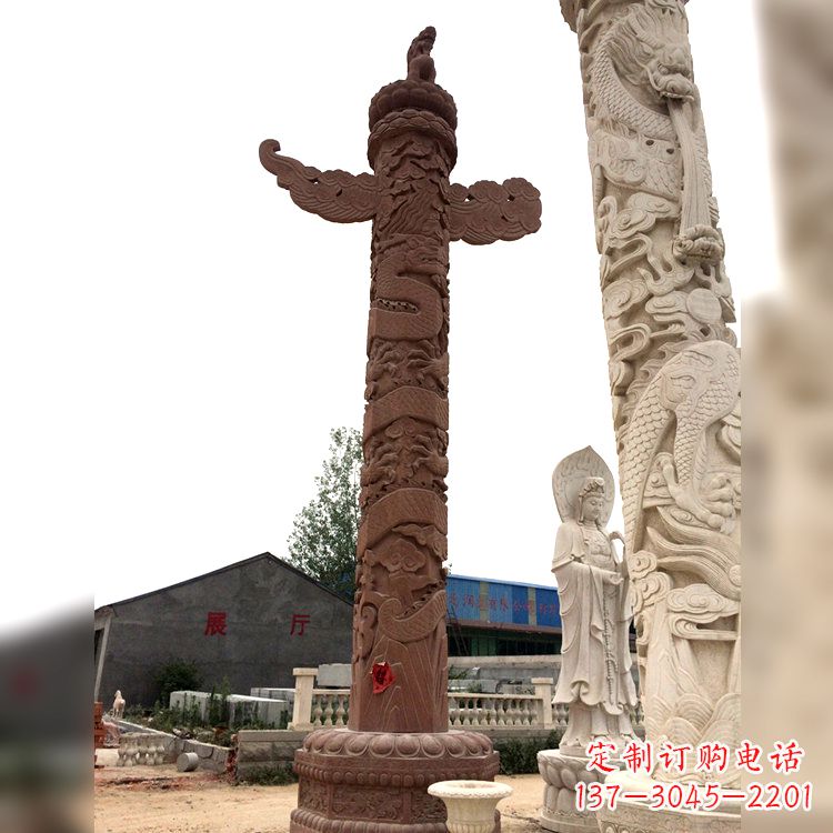 河南晚霞红华表石柱