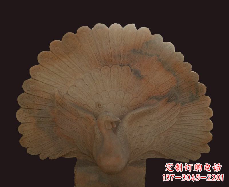 河南晚霞红开屏孔雀石雕