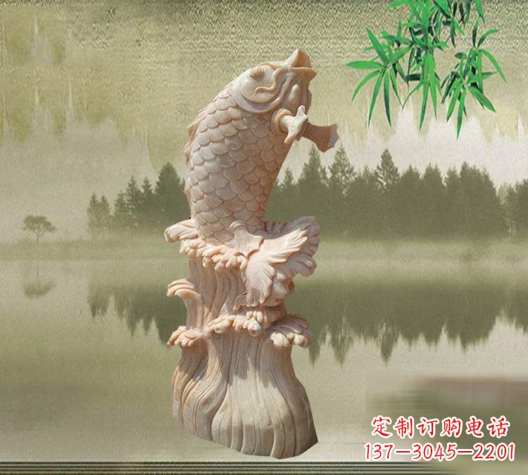 河南晚霞红鲤鱼石雕