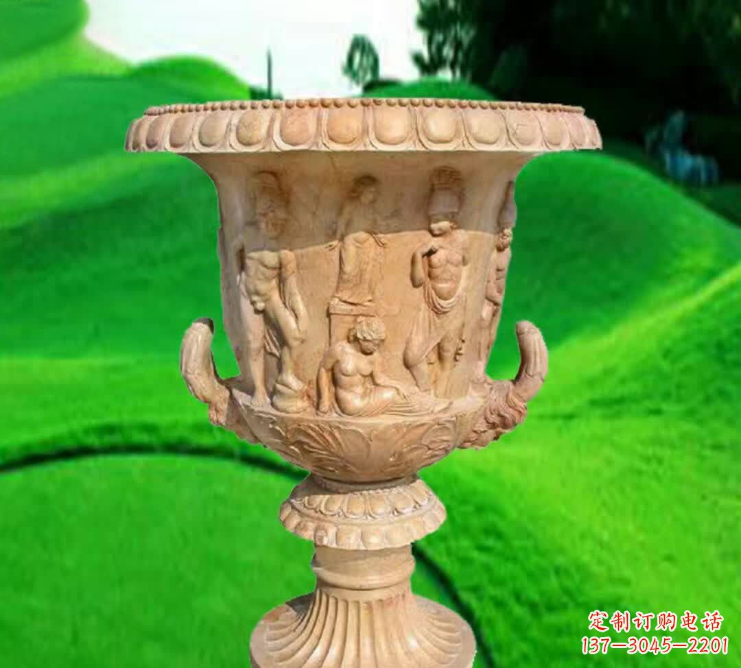 河南晚霞红欧式花盆石雕