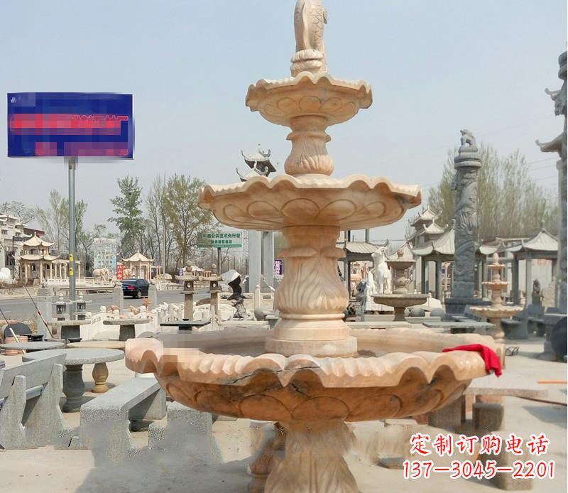 河南晚霞红喷泉喷水盆石雕