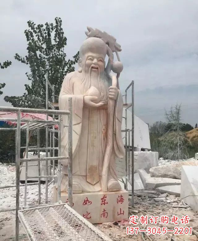 河南晚霞红神像老寿星雕塑