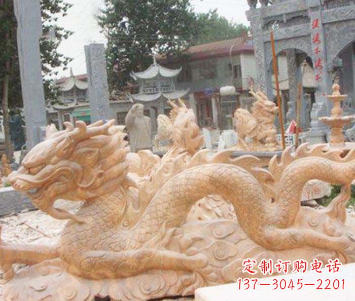 河南晚霞红生肖龙石雕