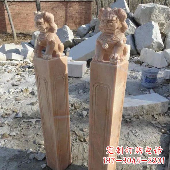 河南晚霞红狮子拴马桩