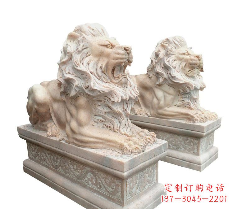 河南晚霞红石材欧式狮子