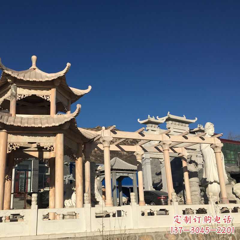 河南晚霞红石雕凉亭花架