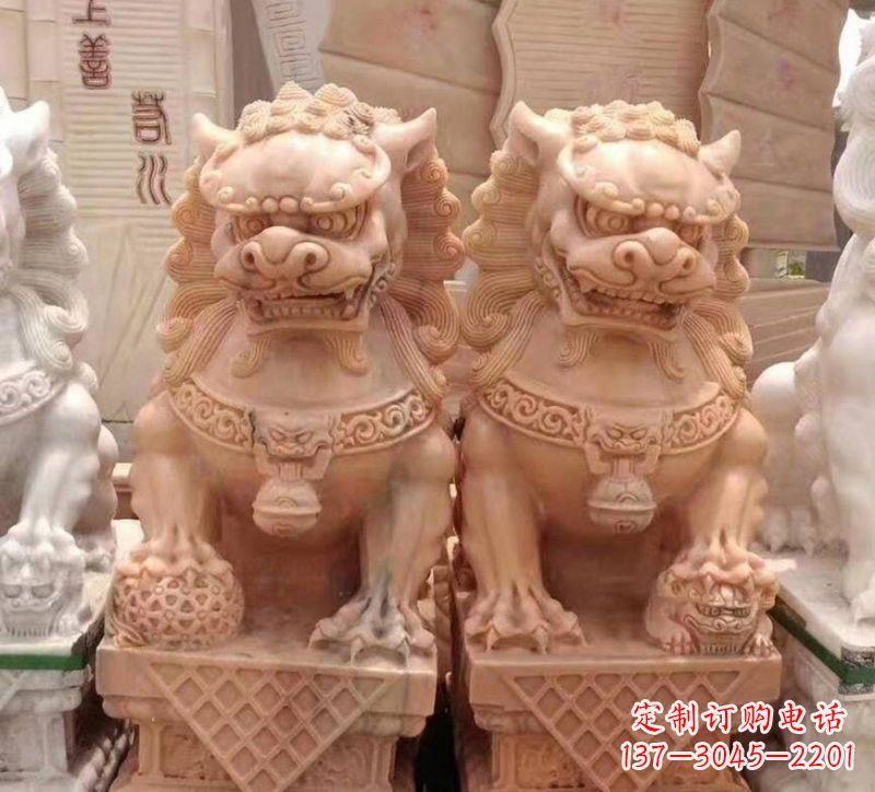 河南晚霞红石雕狮子