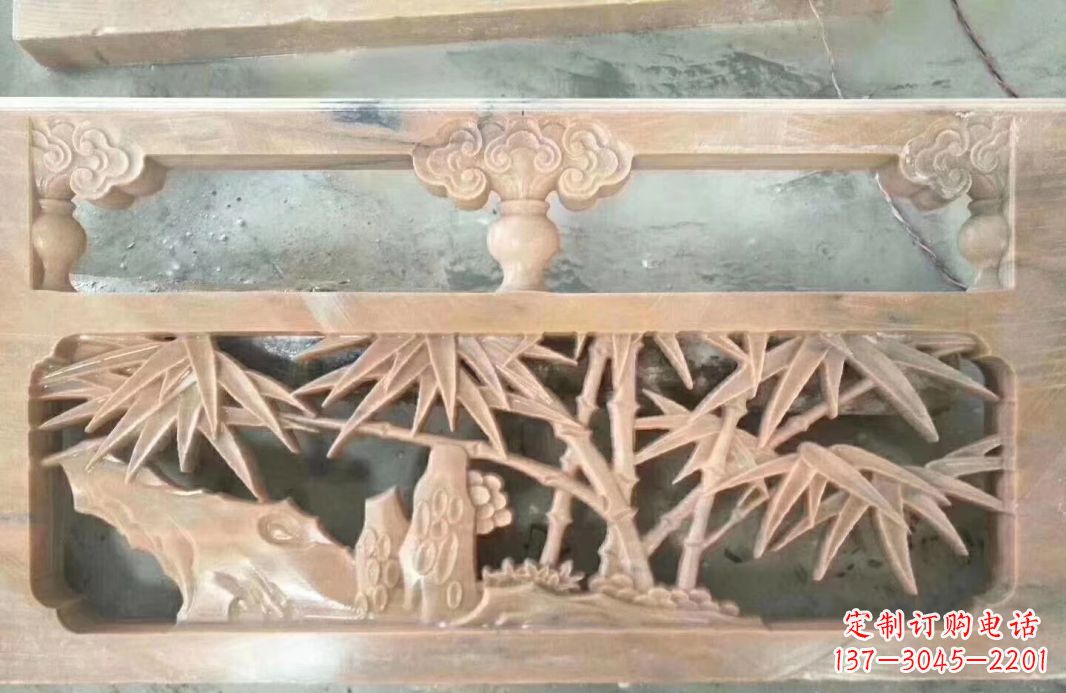 河南晚霞红石浮雕栏板户外摆件园林景观雕塑