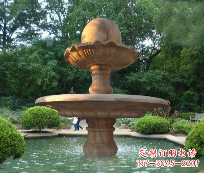 河南晚霞红双层风水球喷泉公园石雕