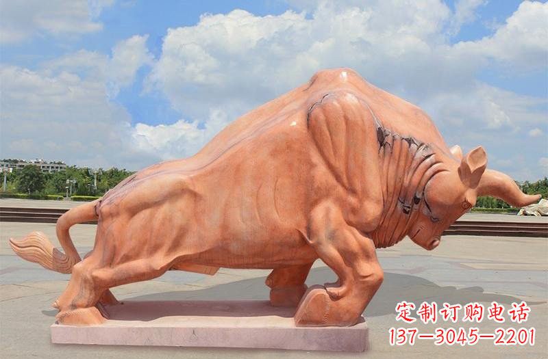 河南晚霞红拓荒牛石雕