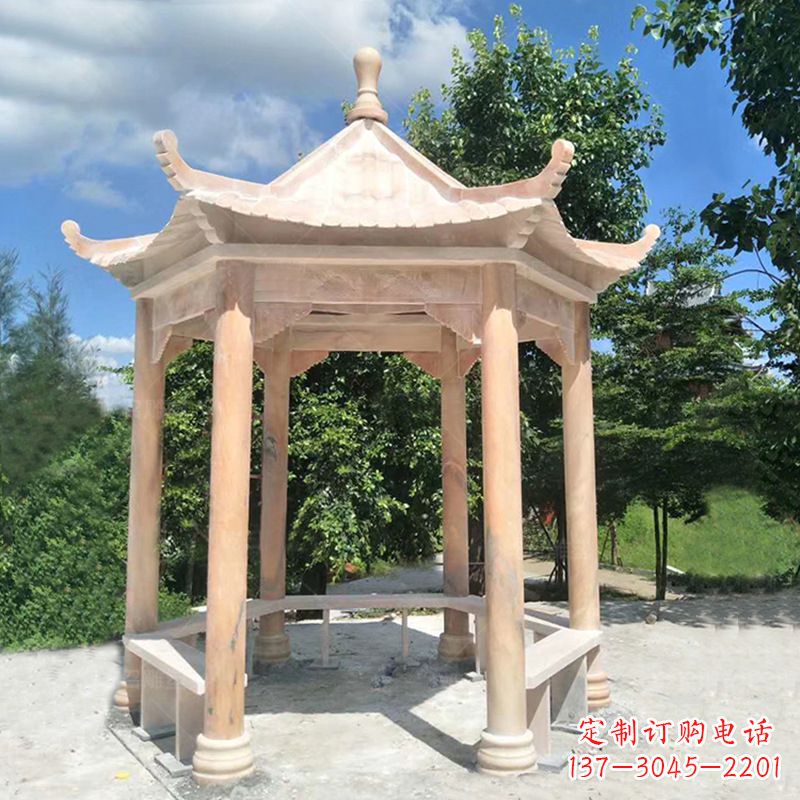 河南晚霞红庭院石凉亭
