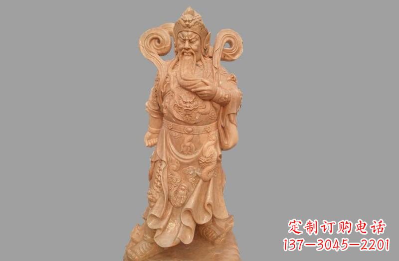 河南晚霞红武财神关公雕像