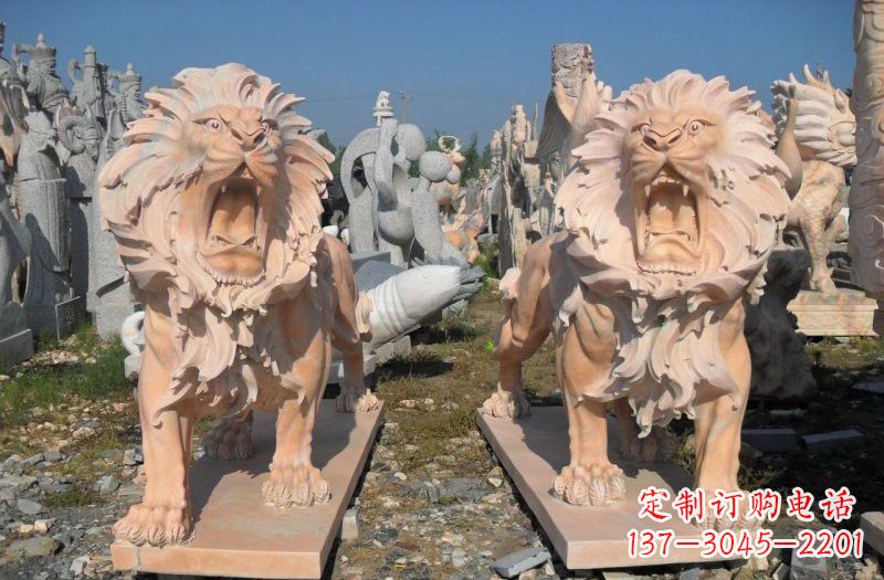 河南晚霞红西洋狮子雕塑