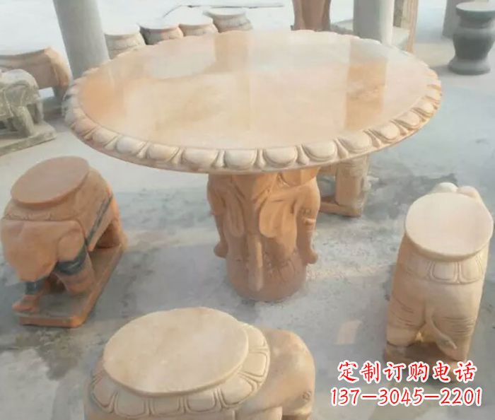 河南晚霞红小象桌凳别墅石雕 (2)