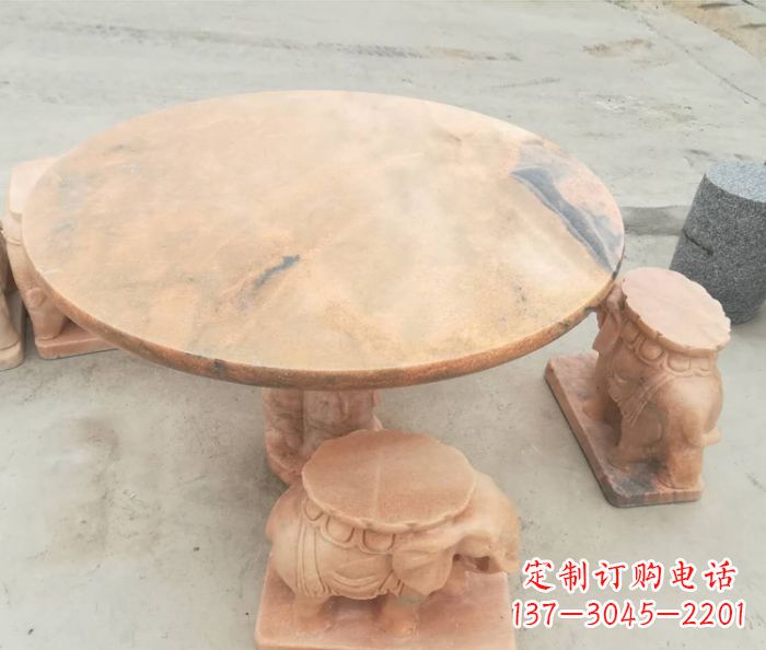 河南晚霞红小象桌凳别墅石雕 (4)