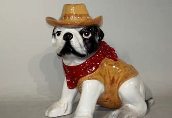 河南任性可爱的牛仔造型斗牛犬雕塑
