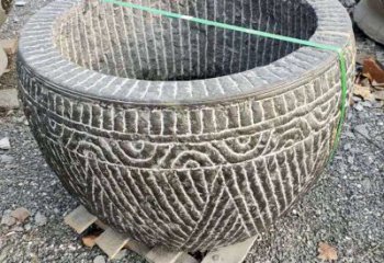 河南精美青石莲花水缸雕塑