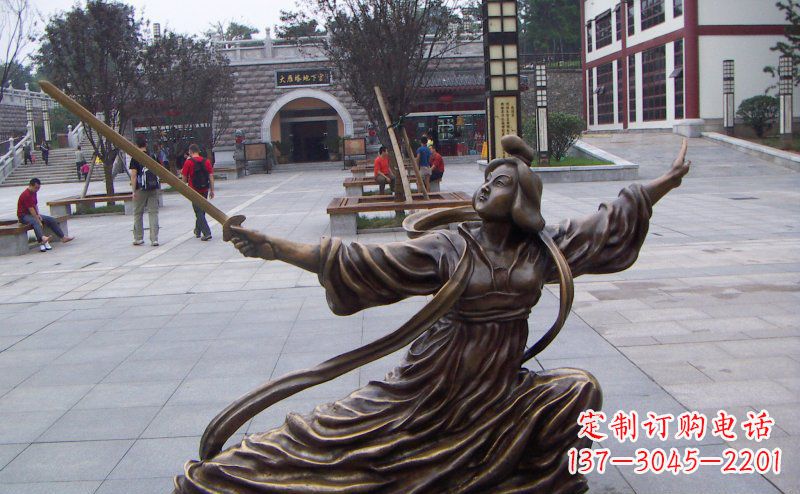 河南舞剑的古代美女古代人物铜雕