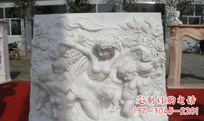 河南西方女人与孩子汉白玉浮雕