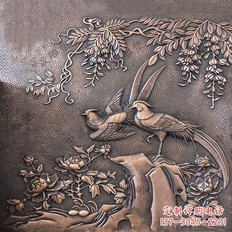 河南喜鹊紫铜浮雕装饰画