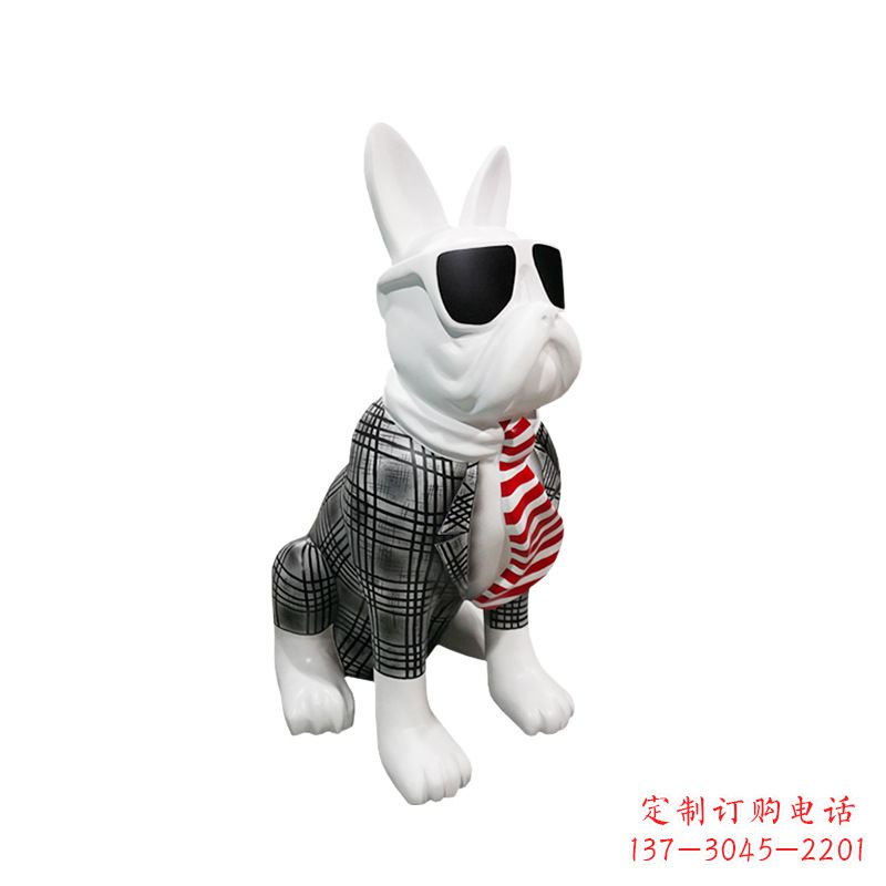 河南系领带戴墨镜的狗雕塑,商场超市美陈斗牛犬摆件