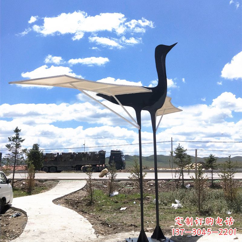 河南仙鹤不锈钢遮阳亭景观雕塑