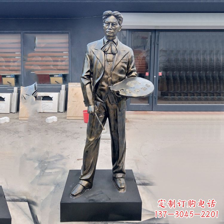 河南现代画家徐悲鸿雕塑-玻璃钢仿铜名人雕像