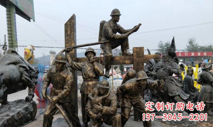河南消防战士人物铜雕
